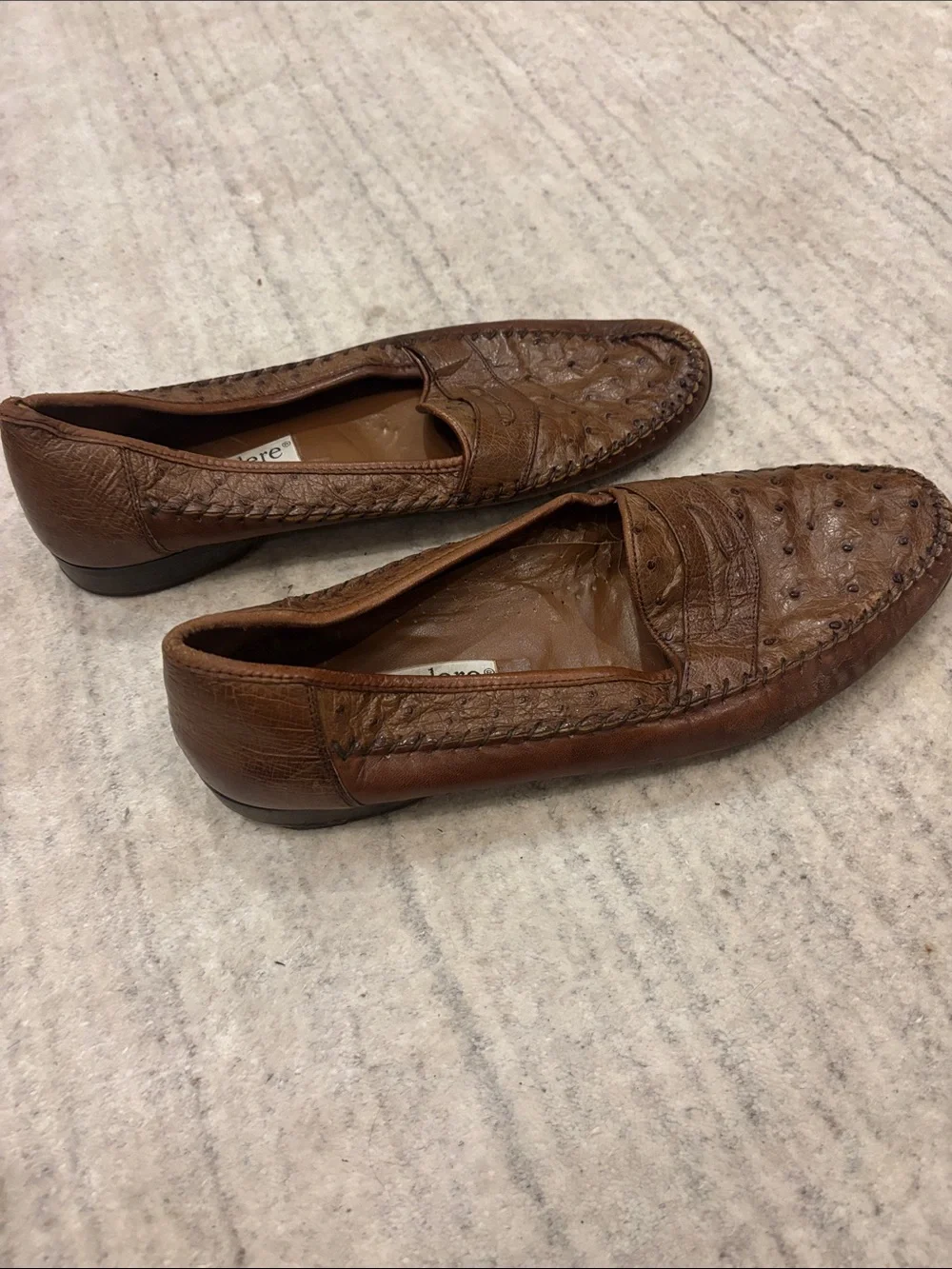 Belvedere Brown Ostrich-Texture Penny Loafers
